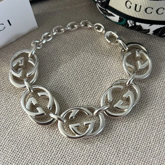 NIB GUCCI 925 Sterling Silver Interlocking GG Britt Bracelet - Picture 4 of 11